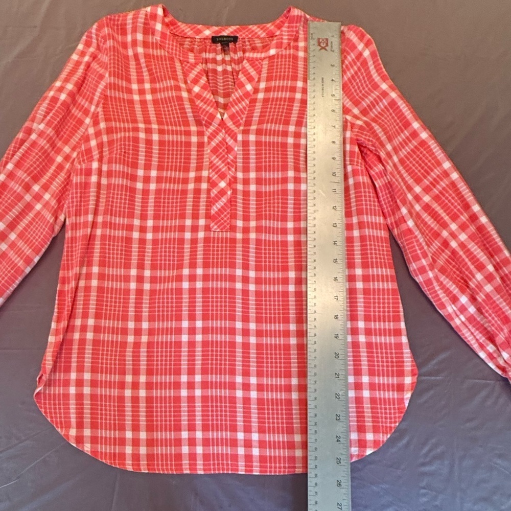 NWOT Talbots Women's Band Collar Red Plaid Tunic Blouse Size XS MSRP $79 - Picture 8 of 9
